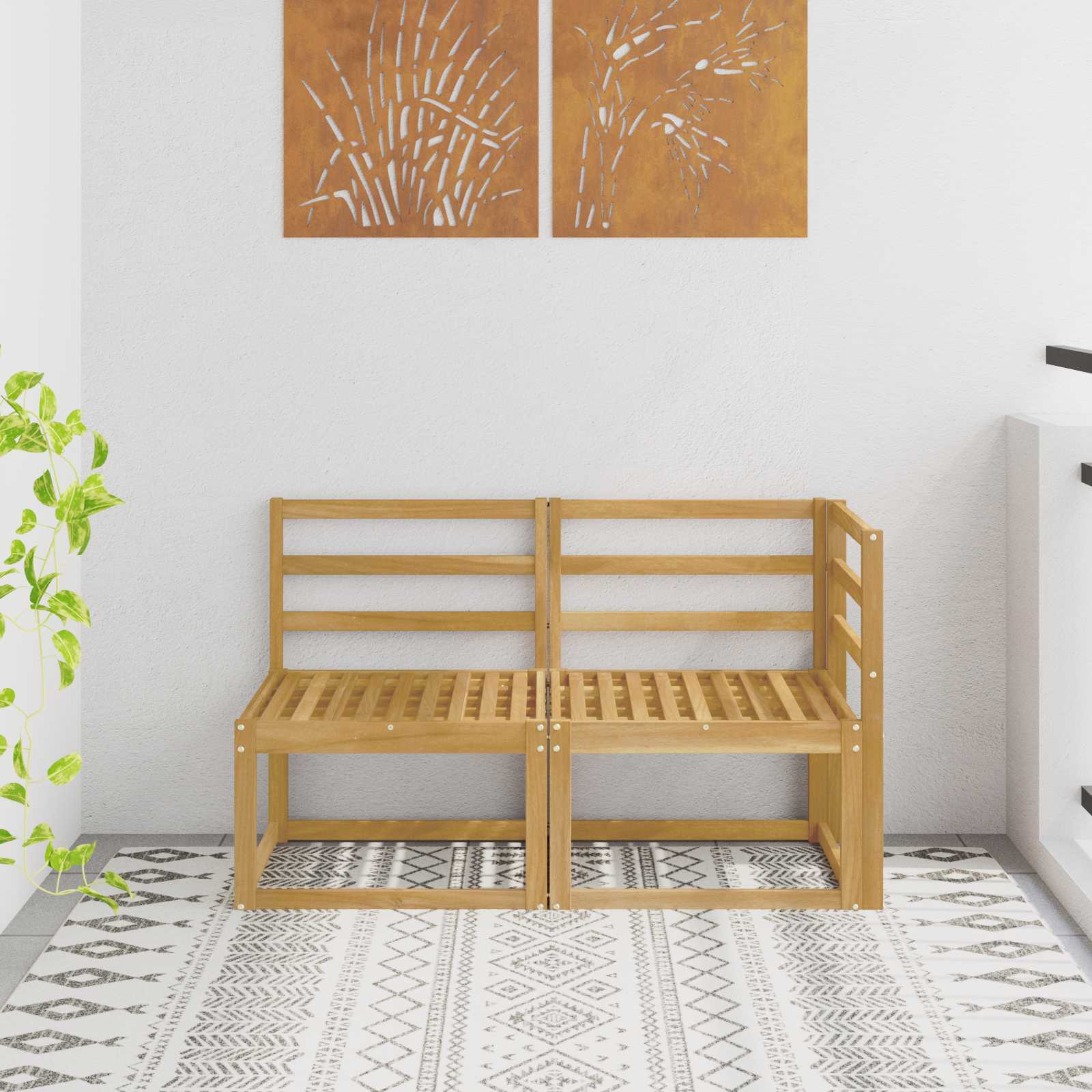 Outdoor Mittel- und Ecksofa 2 Stück Weiß Massivholz Akazie