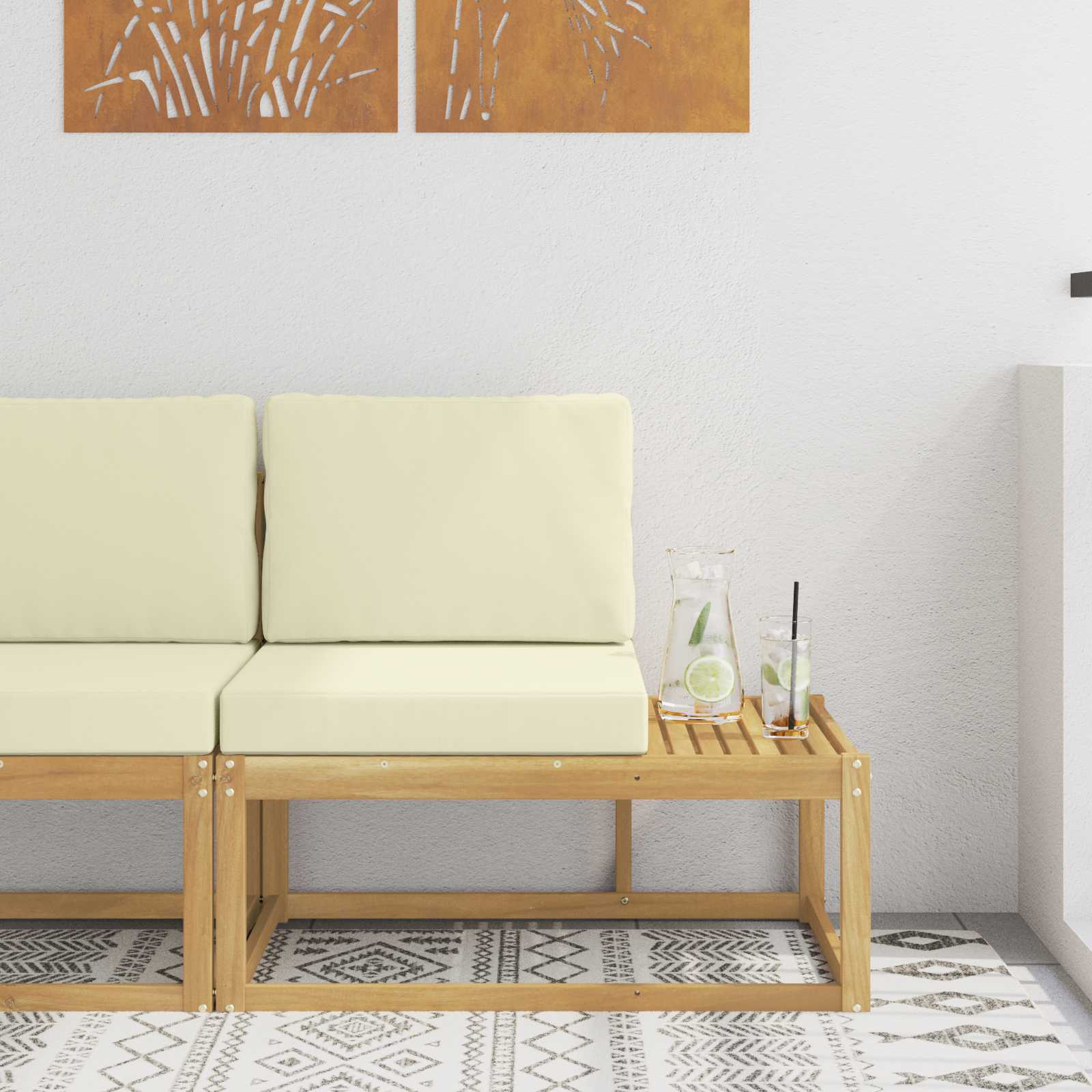 Outdoor End Sofa Weiß 91 x 63 x 73 cm Massivholz Akazie