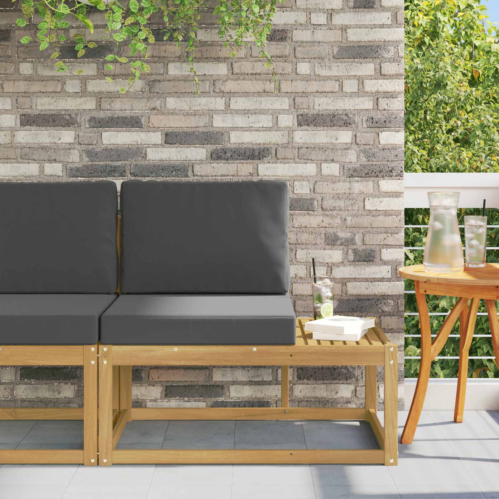 Outdoor End Sofa Weiß 91 x 63 x 73 cm Massivholz Akazie