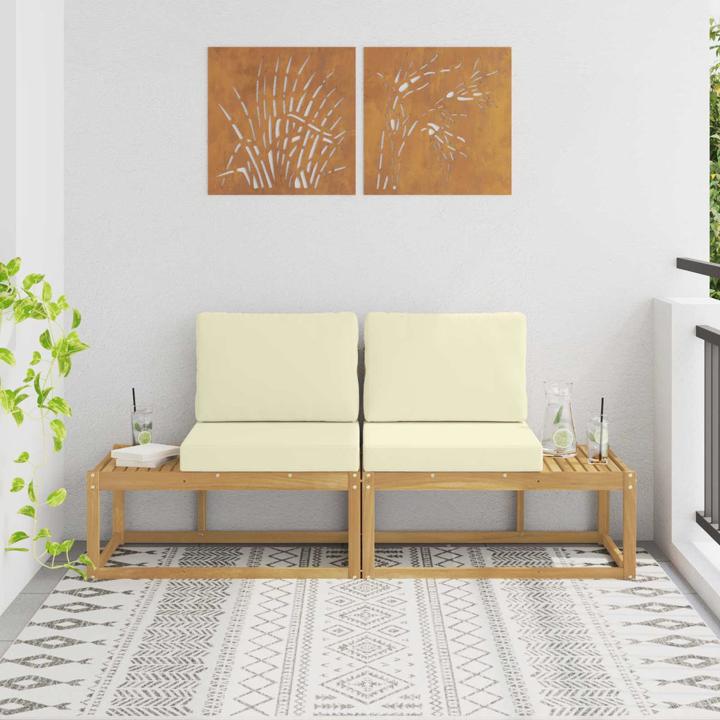 Outdoor End Sofa mit Kissen 2 Stück Weiß Massivholz Akazie