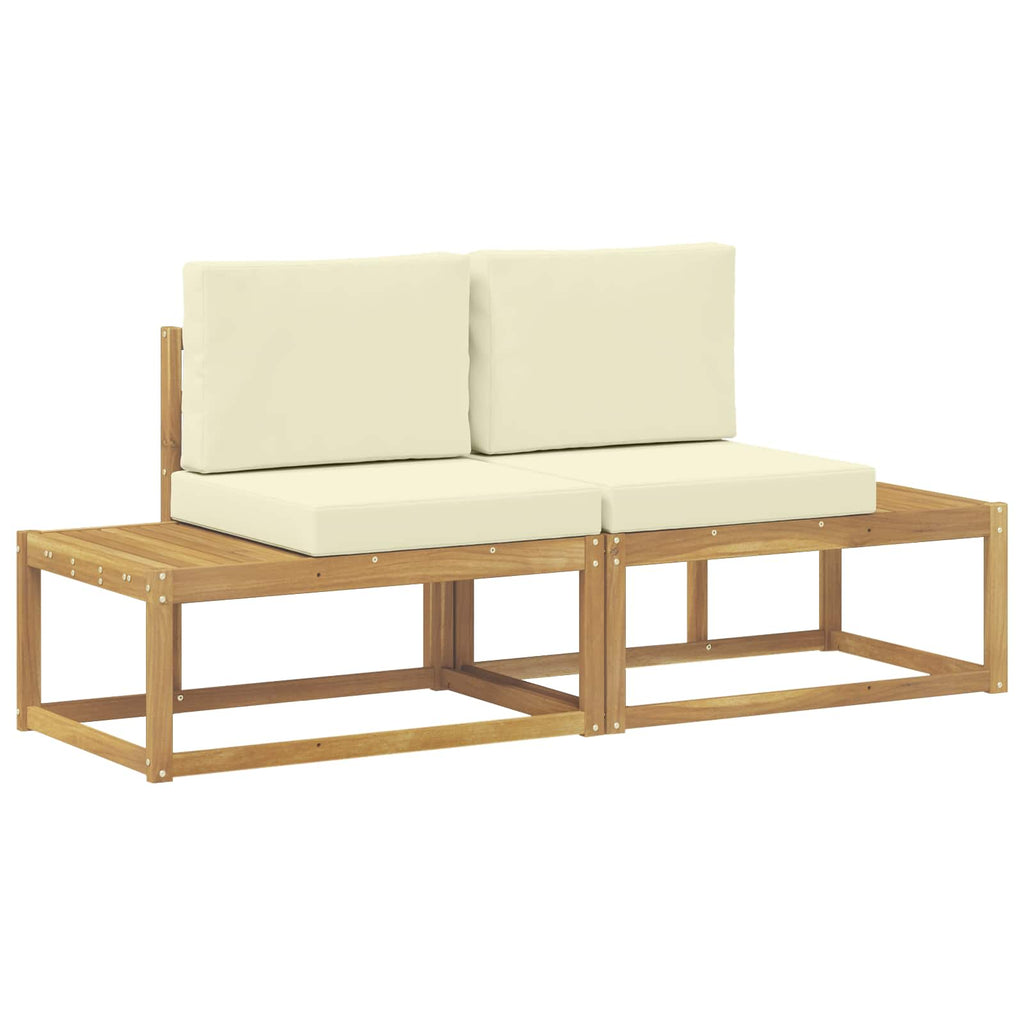 Outdoor End Sofa mit Kissen 2 Stück Weiß Massivholz Akazie