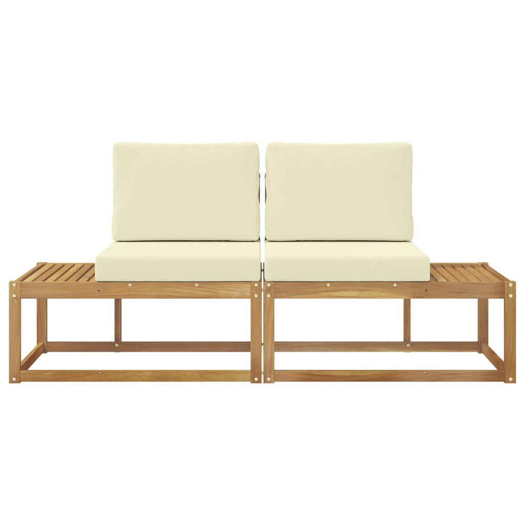 Outdoor End Sofa mit Kissen 2 Stück Weiß Massivholz Akazie