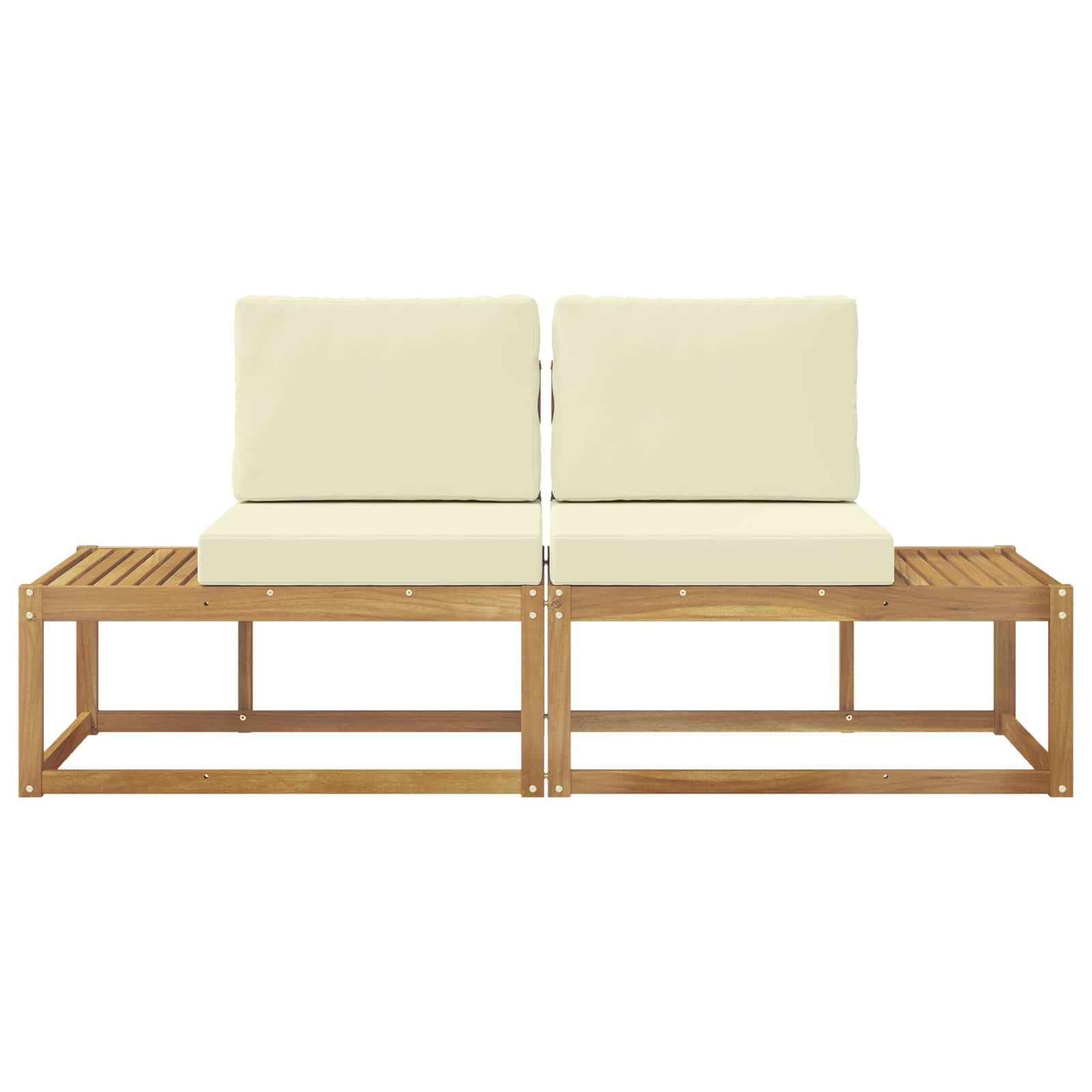 Outdoor End Sofa mit Kissen 2 Stück Weiß Massivholz Akazie