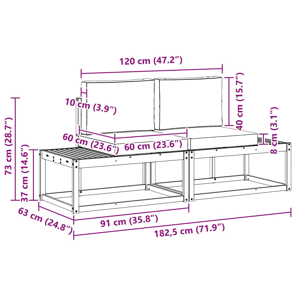 Outdoor End Sofa mit Kissen 2 Stück Weiß Massivholz Akazie