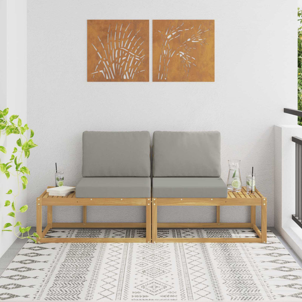 Outdoor End Sofa mit Kissen 2 Stück Weiß Massivholz Akazie