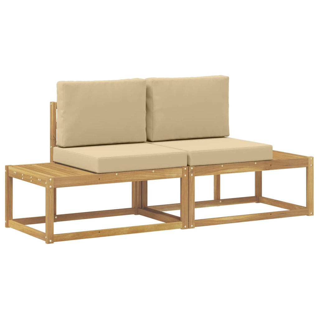 Outdoor End Sofa mit Kissen 2 Stück Weiß Massivholz Akazie