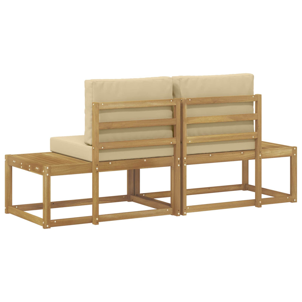 Outdoor End Sofa mit Kissen 2 Stück Weiß Massivholz Akazie