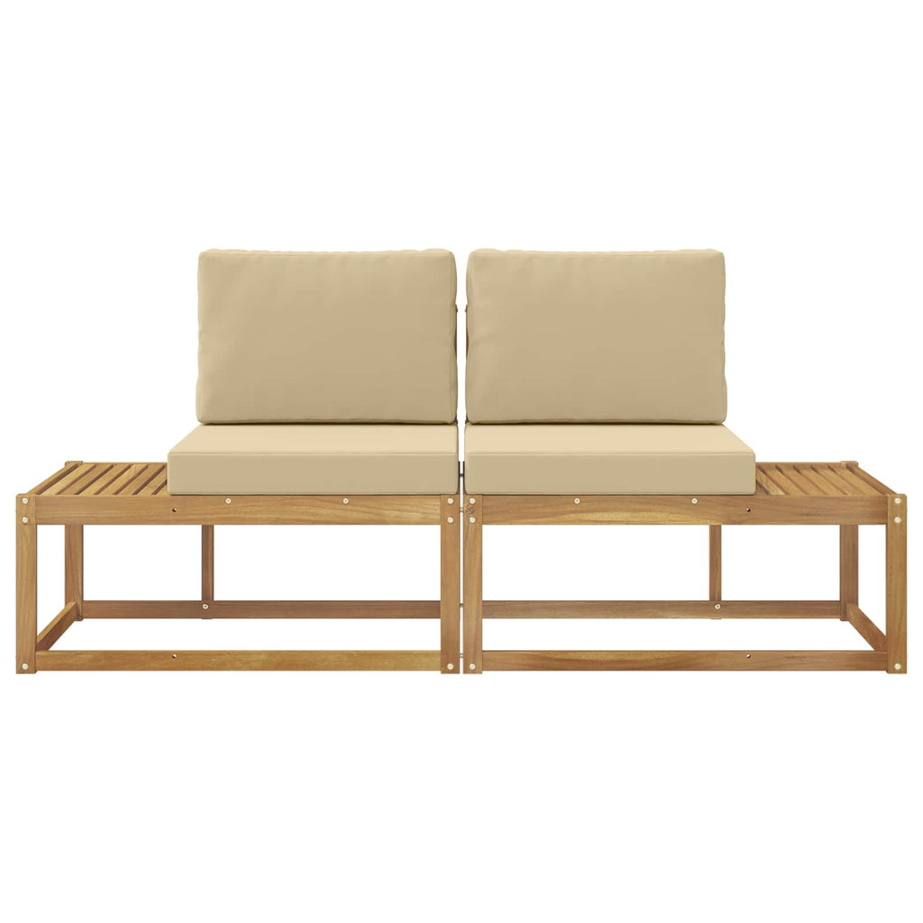 Outdoor End Sofa mit Kissen 2 Stück Weiß Massivholz Akazie