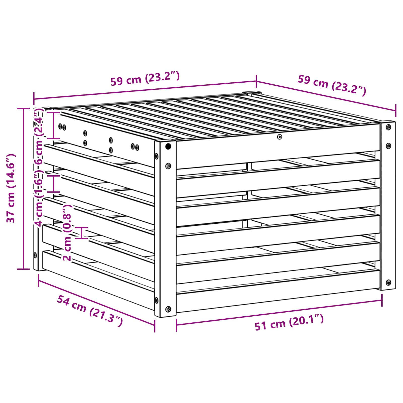 Tisch für Outdoor Massivholz Akazie Weiß 59 x 59 x 37 cm