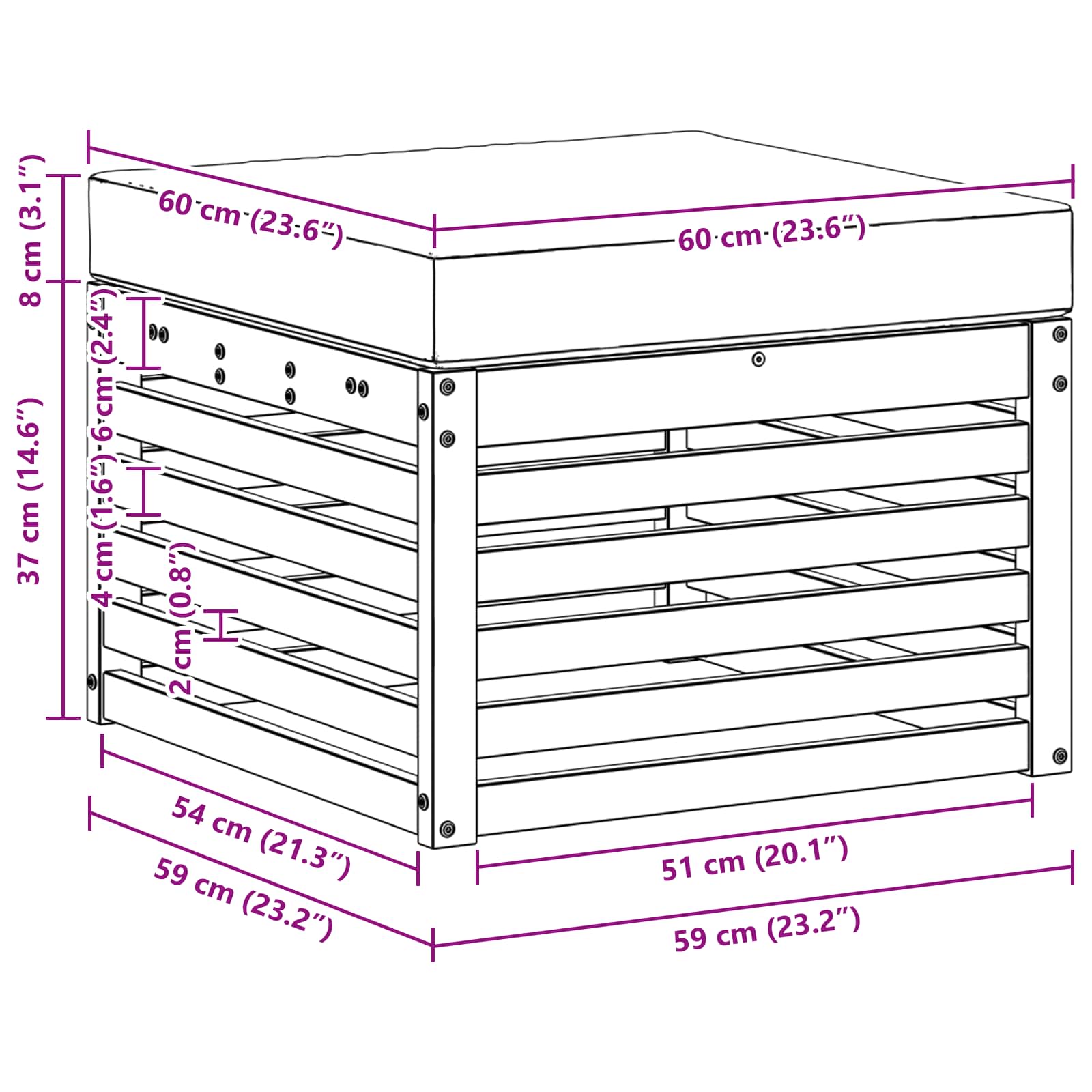 Outdoor-Fußhocker Massivholz Akazie Weiß