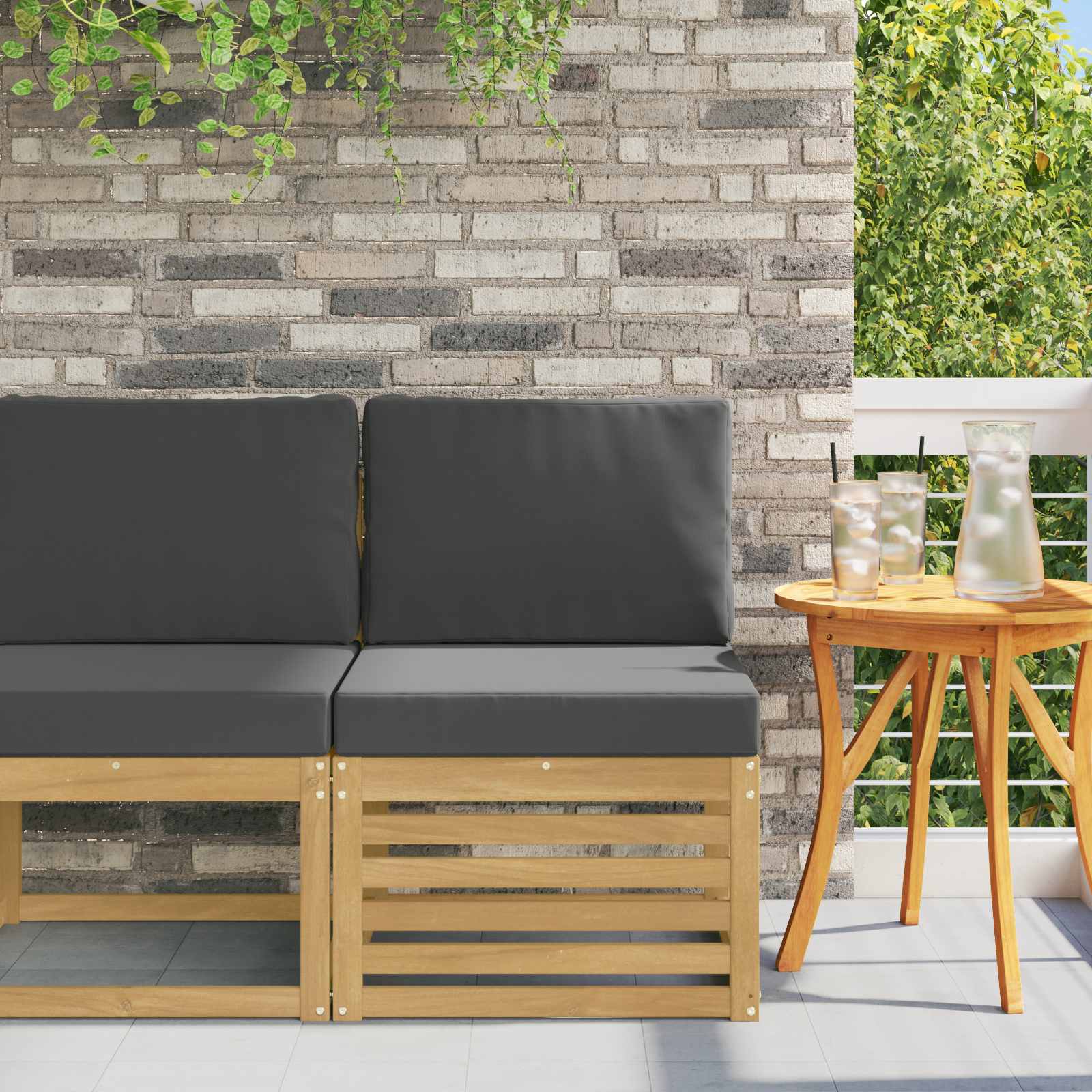 Outdoor Mittelsofa Massivholz Akazie Weiß