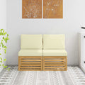 2 Stück Outdoor Mittelsofa Massivholz Akazie Weiß