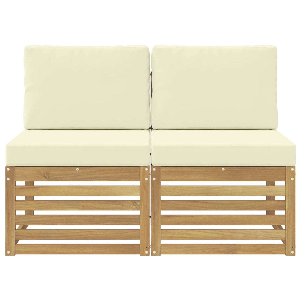 2 Stück Outdoor Mittelsofa Massivholz Akazie Weiß