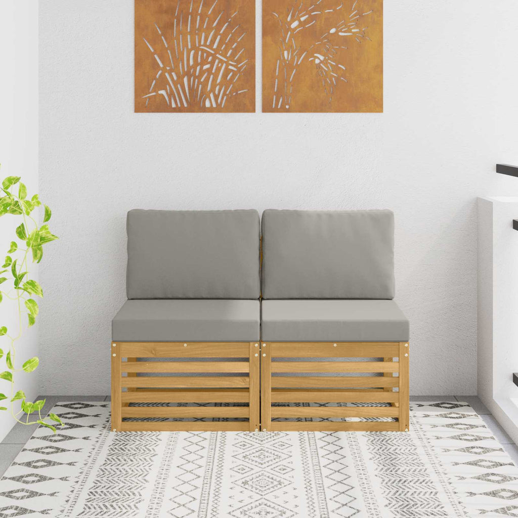 2 Stück Outdoor Mittelsofa Massivholz Akazie Weiß