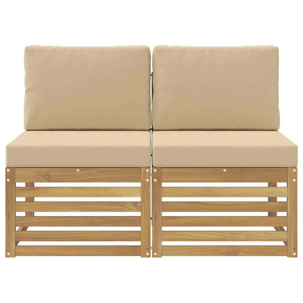 2 Stück Outdoor Mittelsofa Massivholz Akazie Weiß