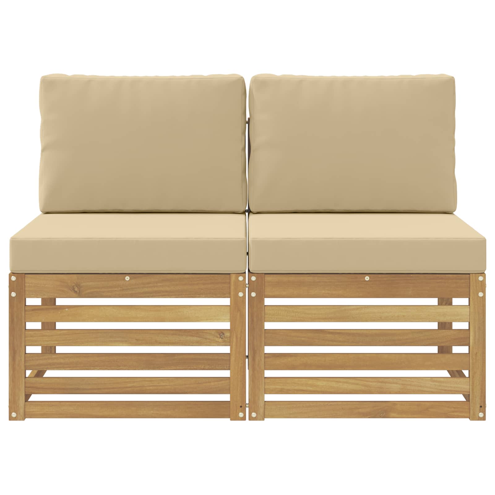 2 Stück Outdoor Mittelsofa Massivholz Akazie Weiß