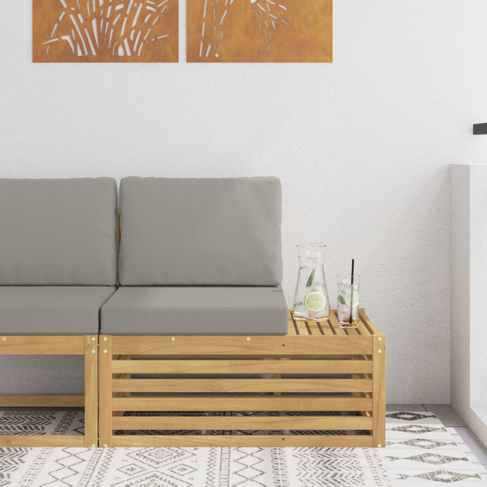 Outdoor End Sofa Massivholz Akazie Weiß