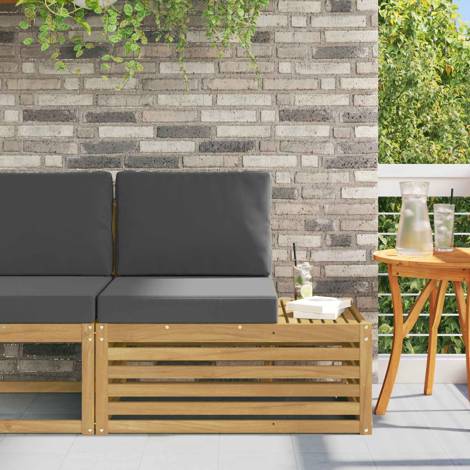 Outdoor Endsofa Weiß 91 x 63 x 73 cm Massivholz Akazie