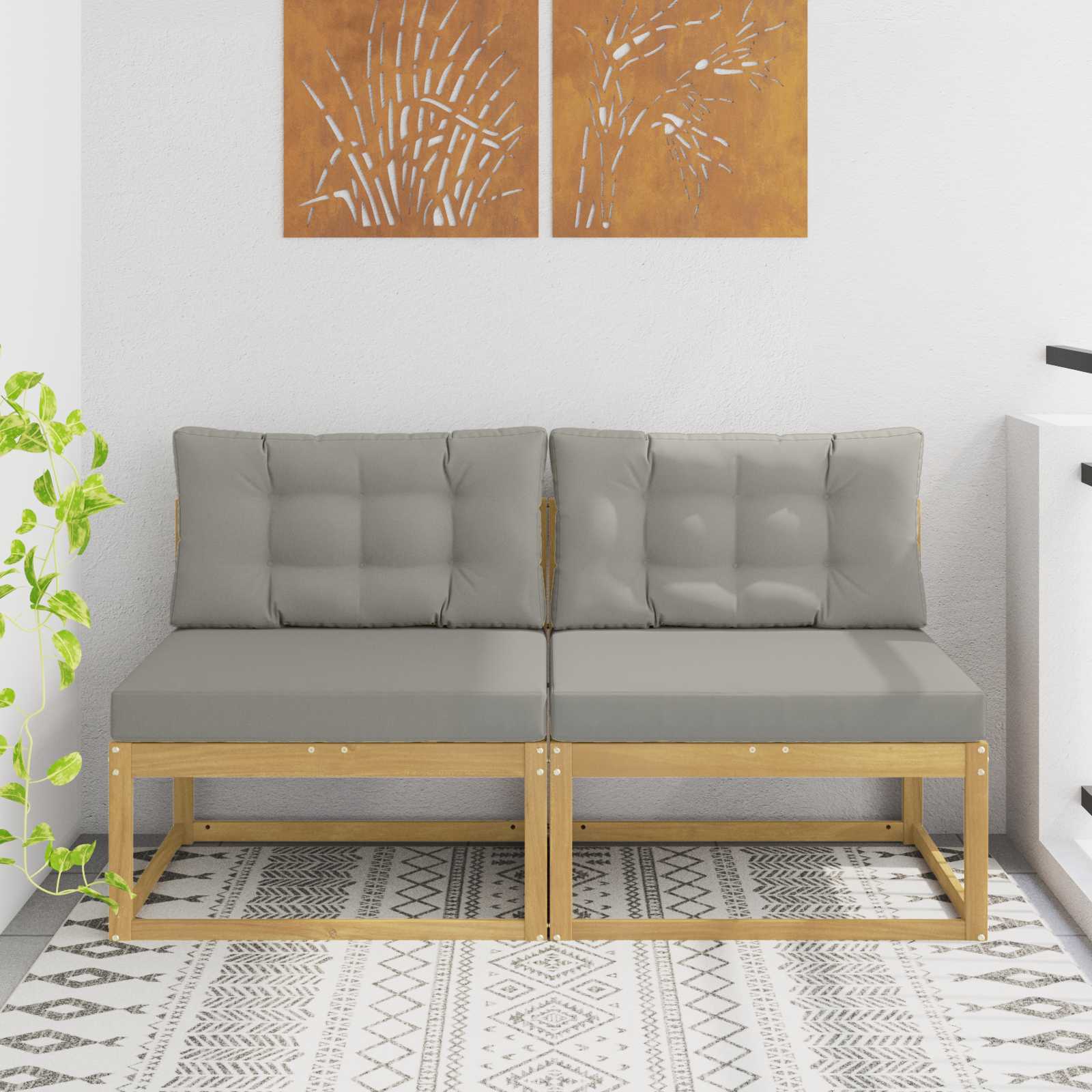 2 Stück Outdoor Mittelsofa Polyester Weiß
