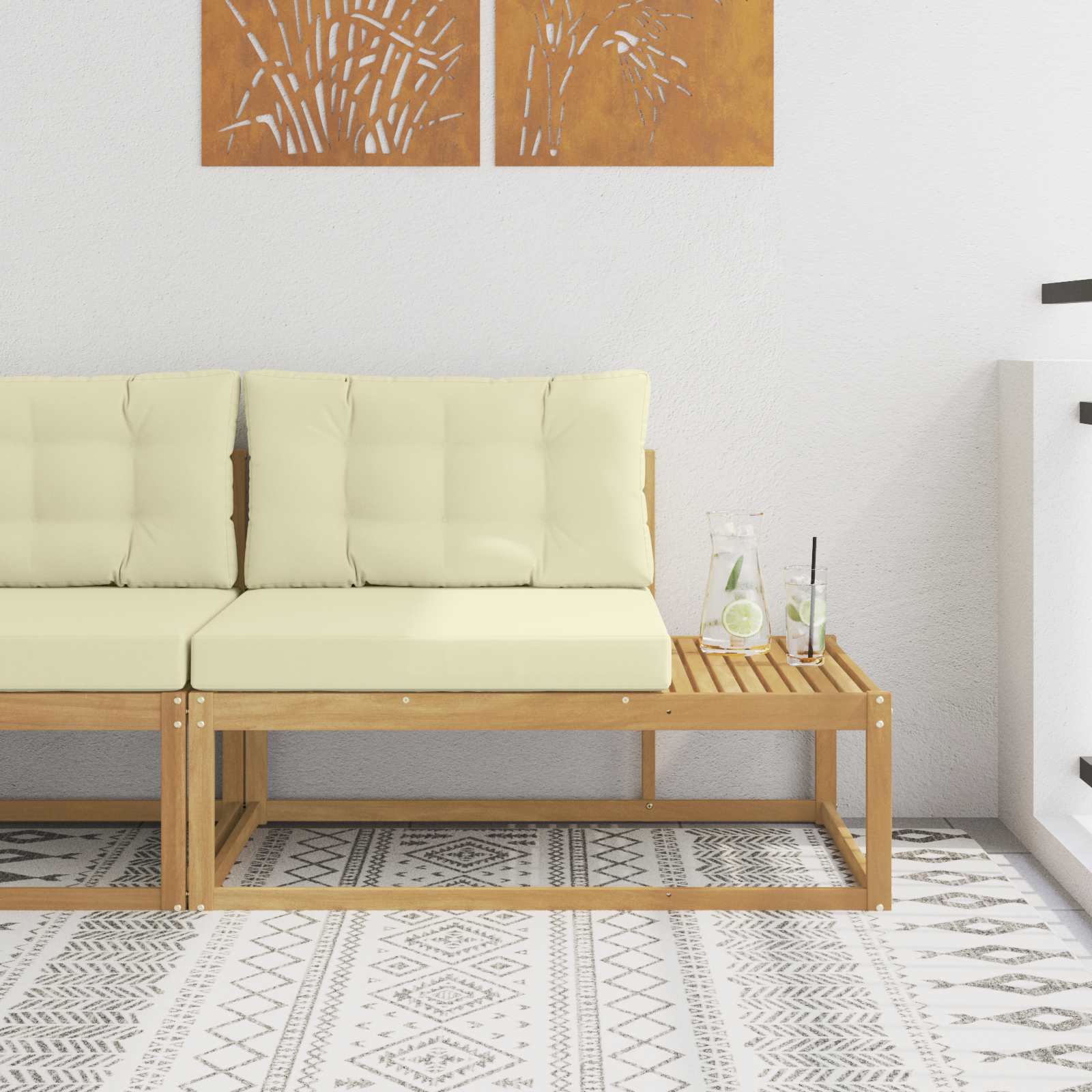 Outdoor End Sofa mit Kissen Weiß 115 x 83 x 73 cm Polyester