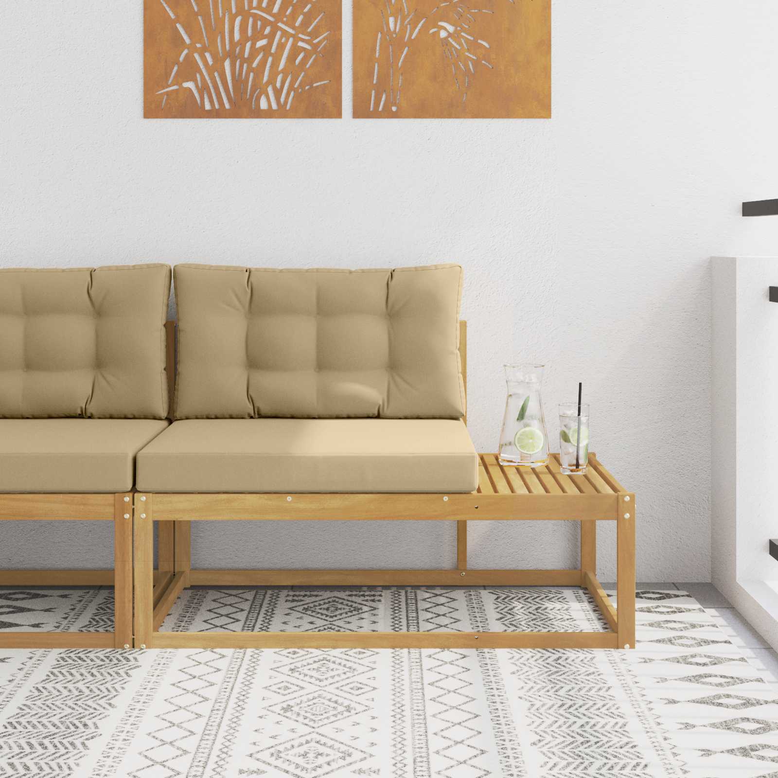 Outdoor End Sofa mit Kissen Weiß 115 x 83 x 73 cm Polyester