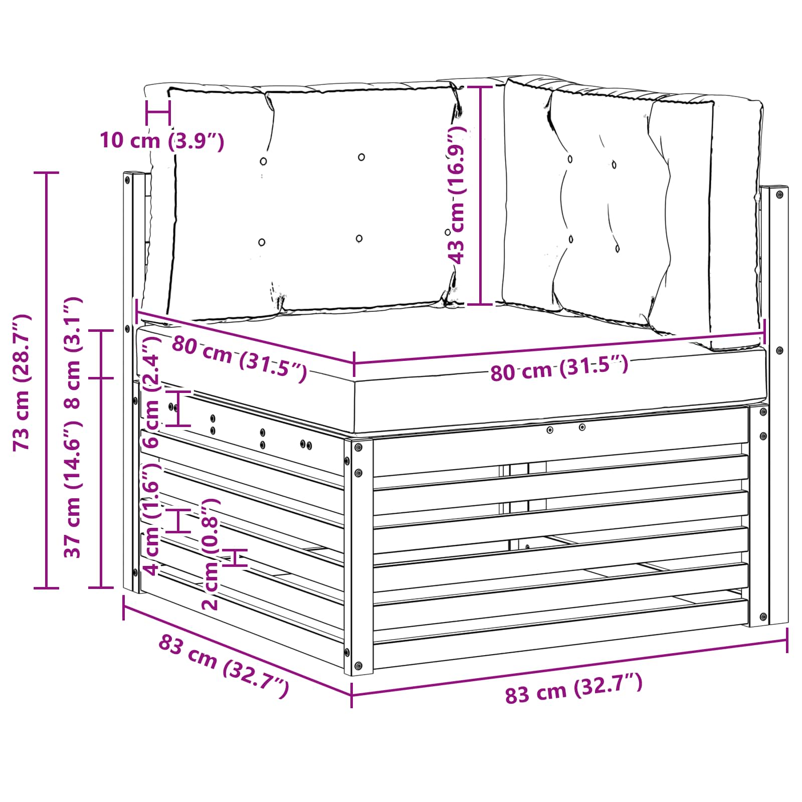 Outdoor Ecksofa Massivholz Akazie Weiß