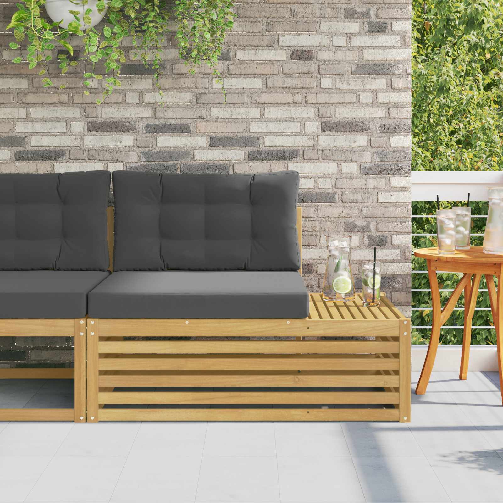 Outdoor End Sofa Weiß 115 x 83 x 73 cm Massivholz Akazie