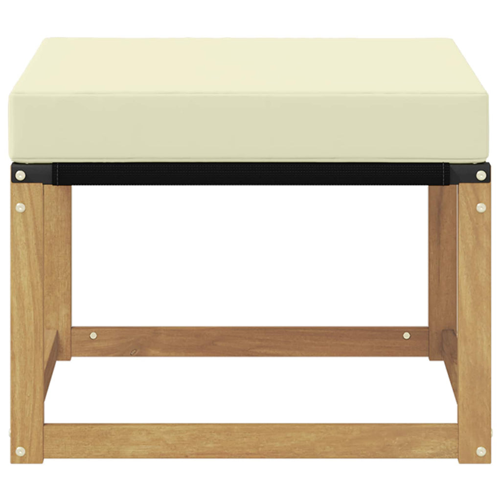 Outdoor-Fußhocker Massivholz Akazie und Textilene Stoff Weiß