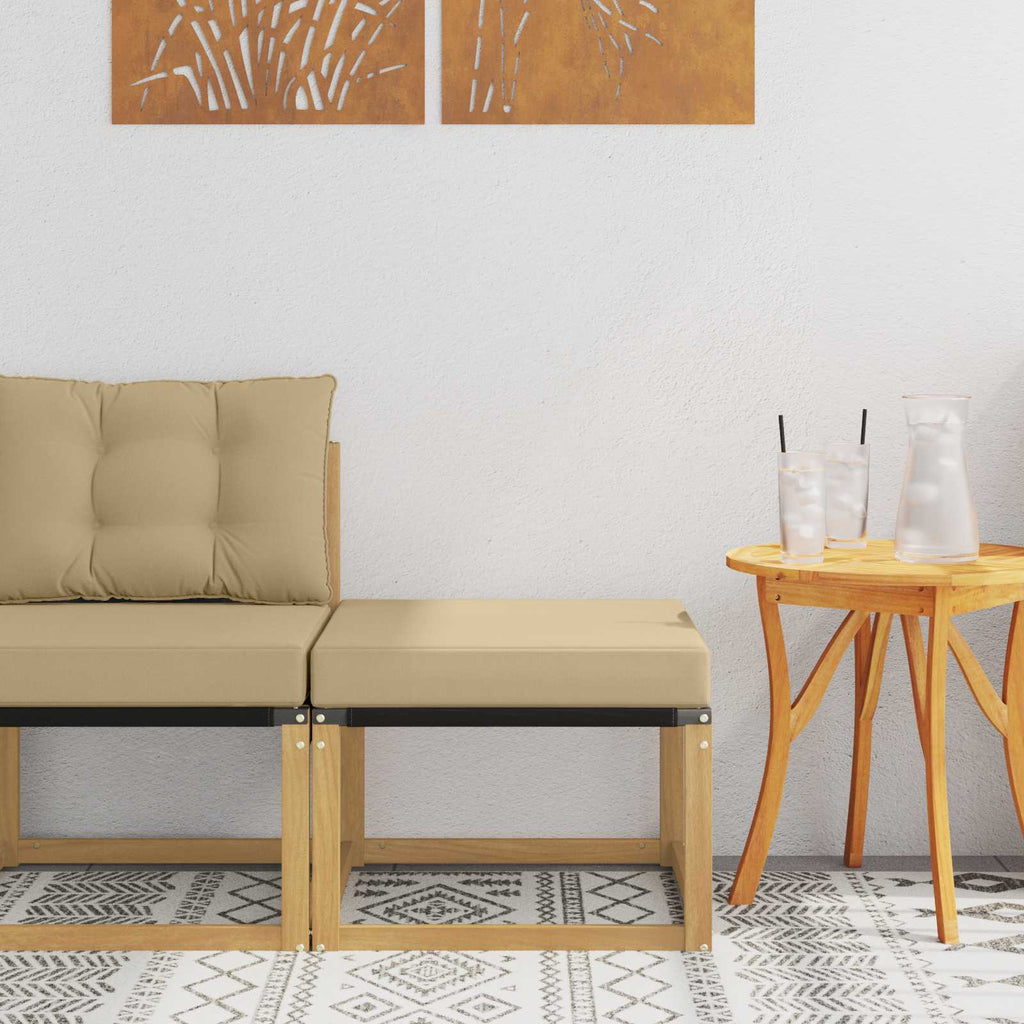 Outdoor-Fußhocker Massivholz Akazie und Textilene Stoff Weiß