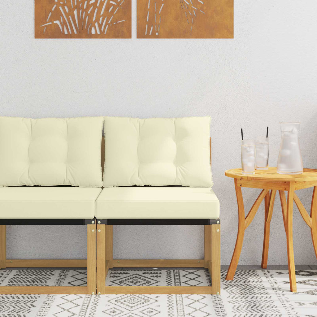Outdoor Mittelsofa Massivholz Akazie und Textilene Stoff Weiß