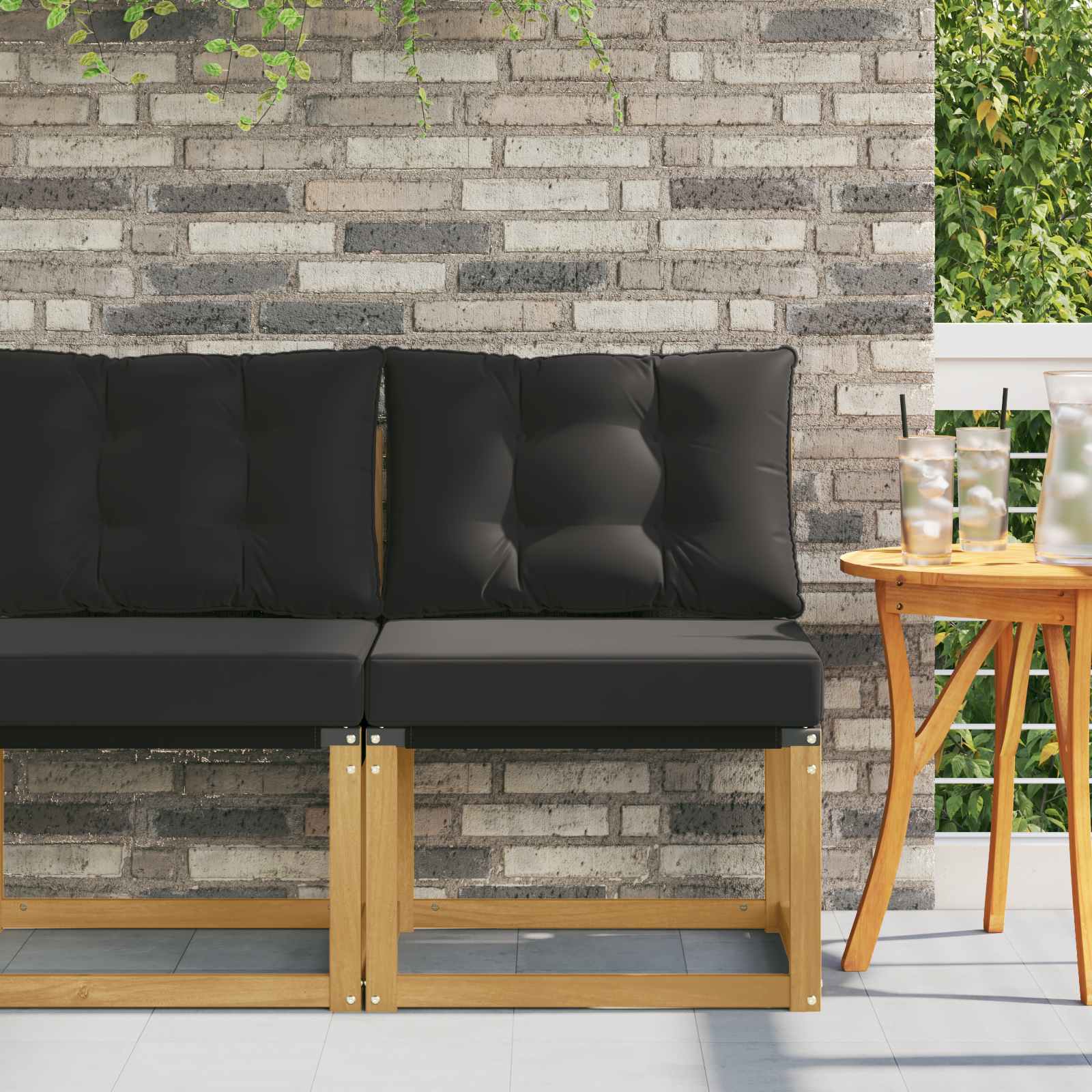 Outdoor Mittelsofa Massivholz Akazie und Textilene Stoff Weiß