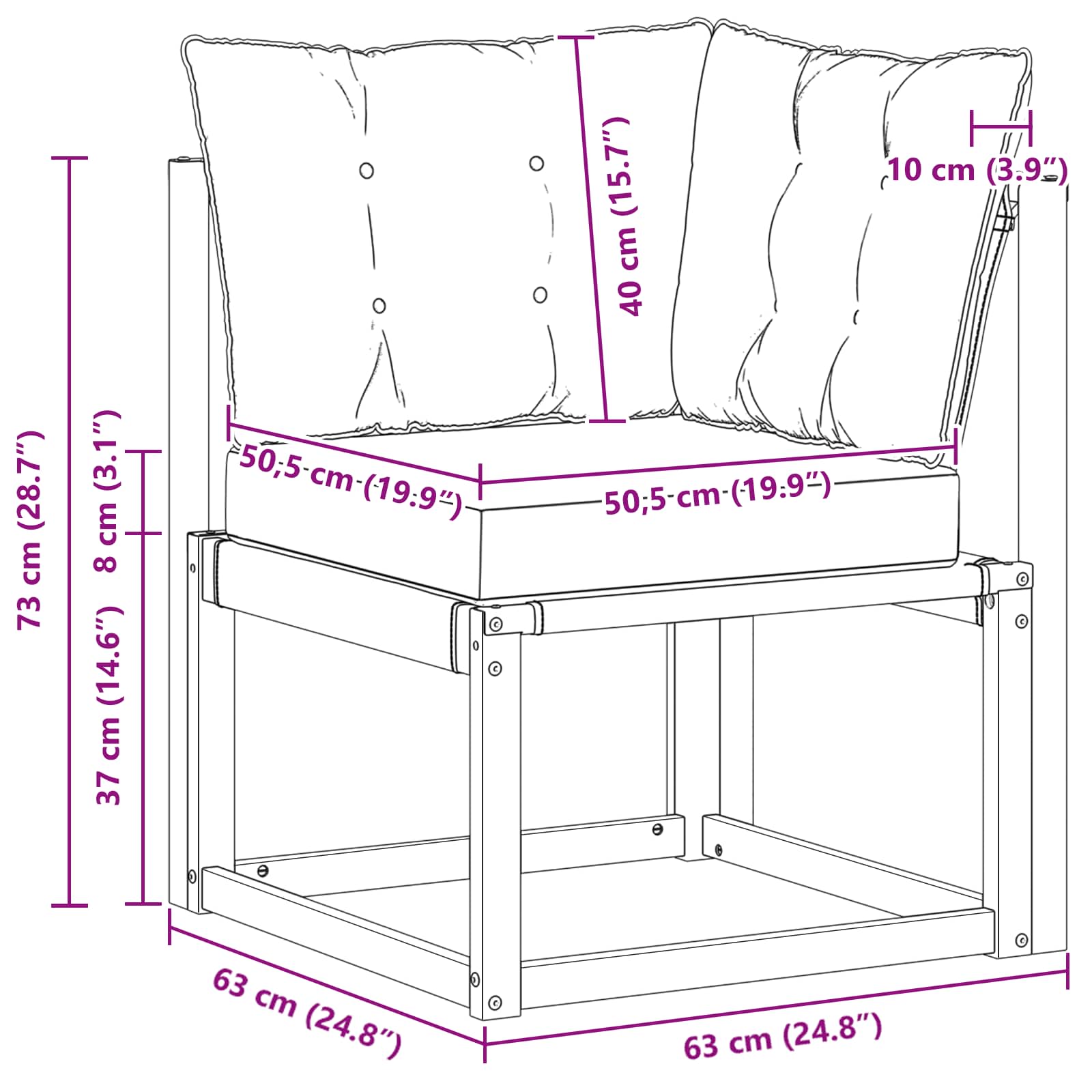 Outdoor Ecksofa Massivholz Akazie und Textilene Stoff Weiß