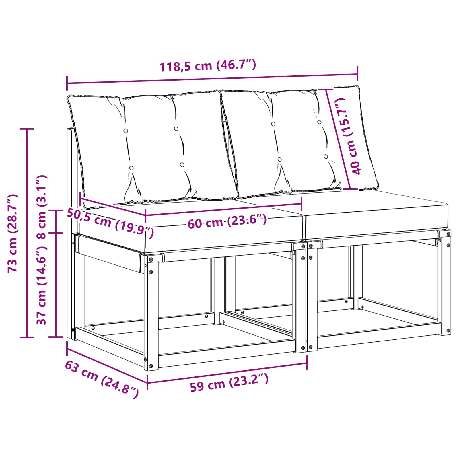 2 Stück Outdoor Mittelsofa