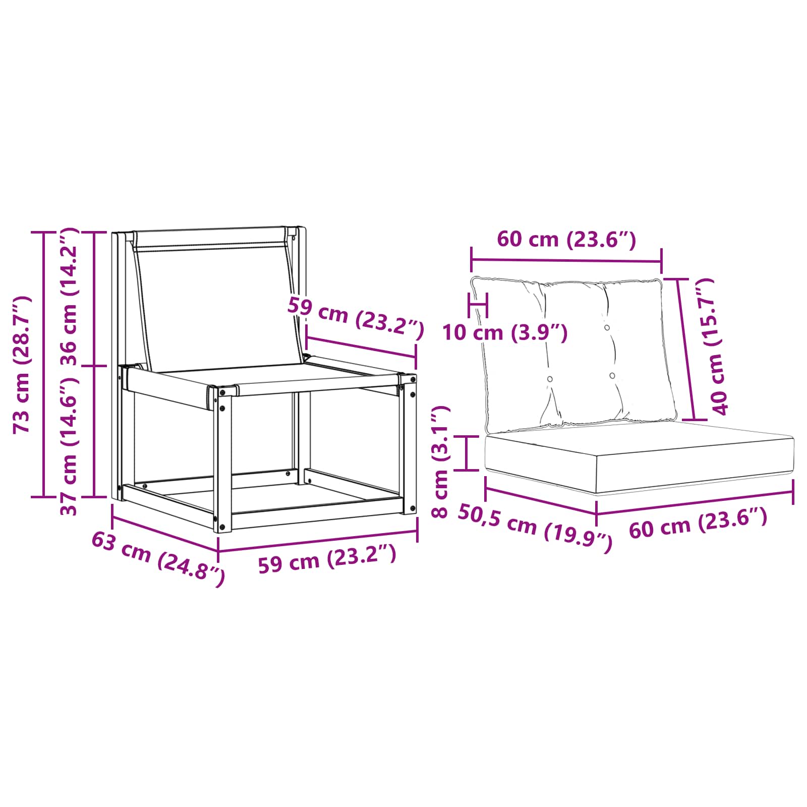 3 Stück Outdoor Mittelsofa