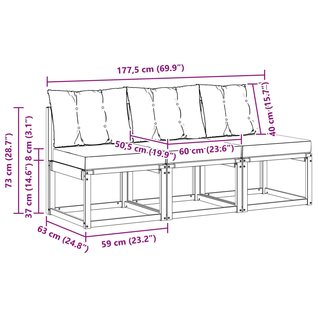 3 Stück Outdoor Mittelsofa