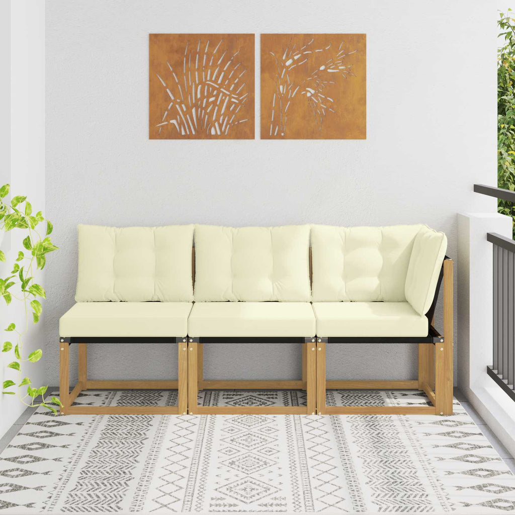 Outdoor Mittel- und Ecksofa mit Kissen 3 Stück Weiß