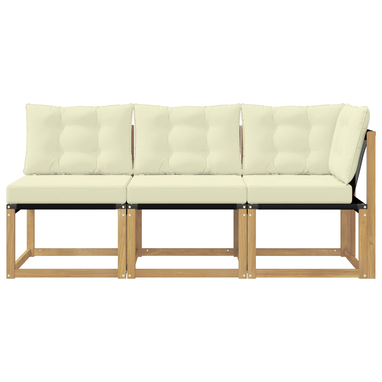 Outdoor Mittel- und Ecksofa mit Kissen 3 Stück Weiß