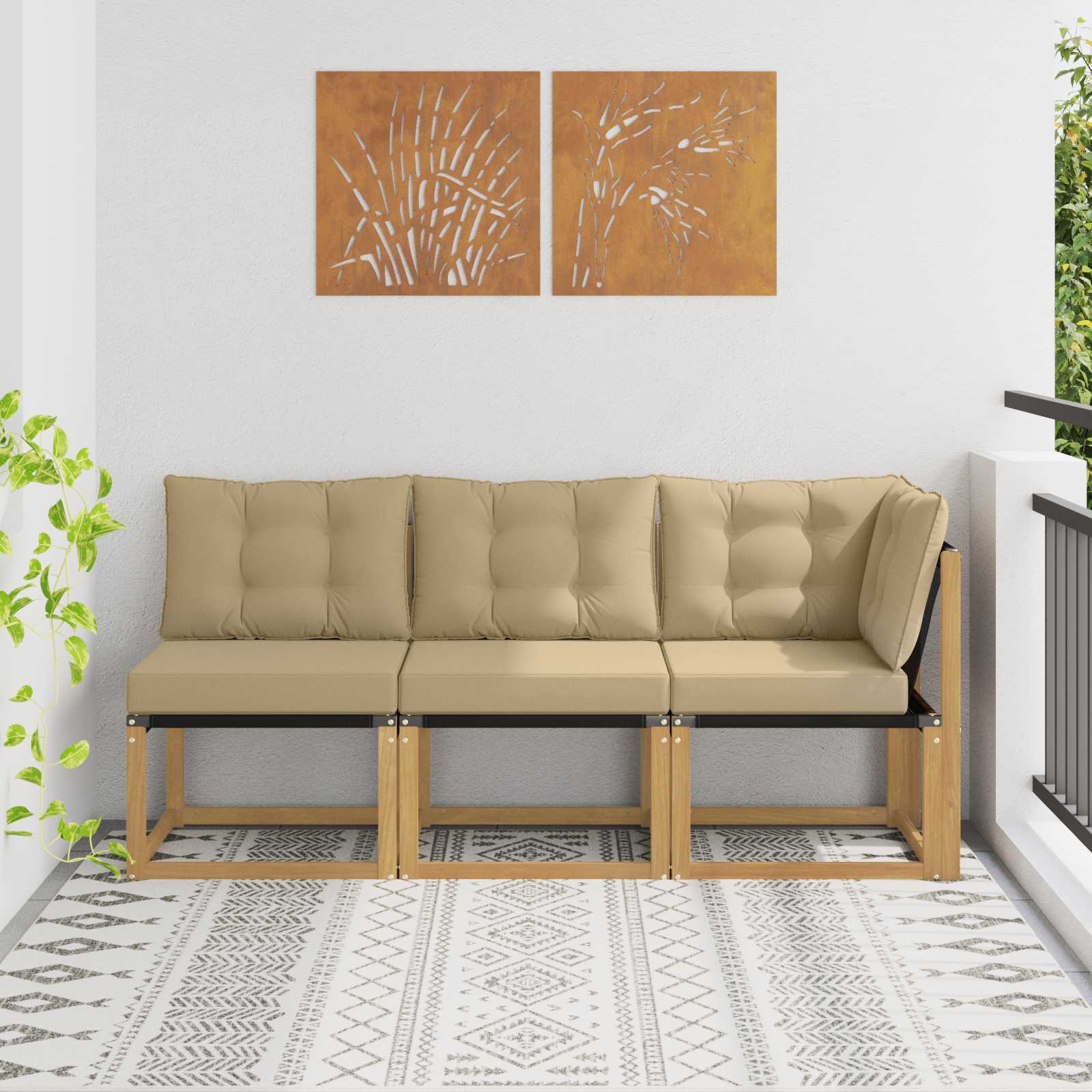 Outdoor Mittel- und Ecksofa mit Kissen 3 Stück Weiß