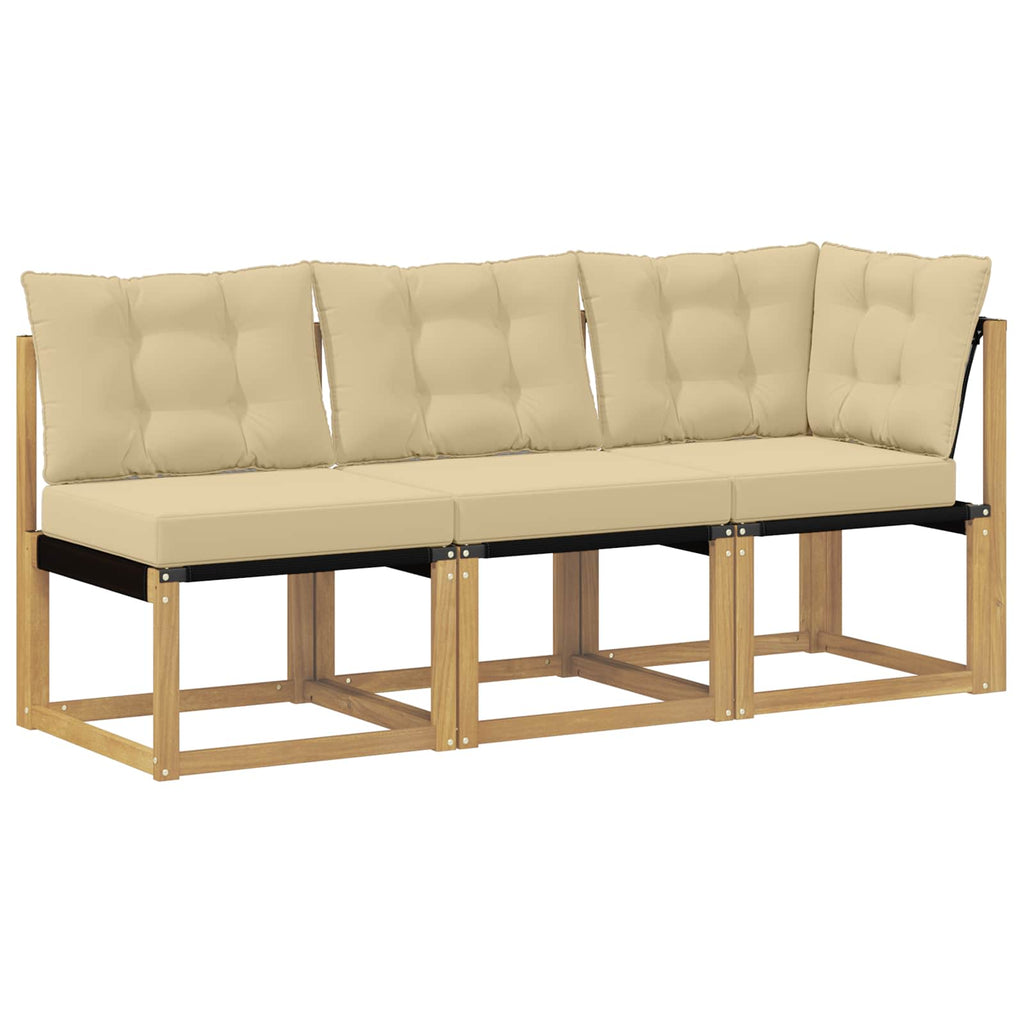 Outdoor Mittel- und Ecksofa mit Kissen 3 Stück Weiß