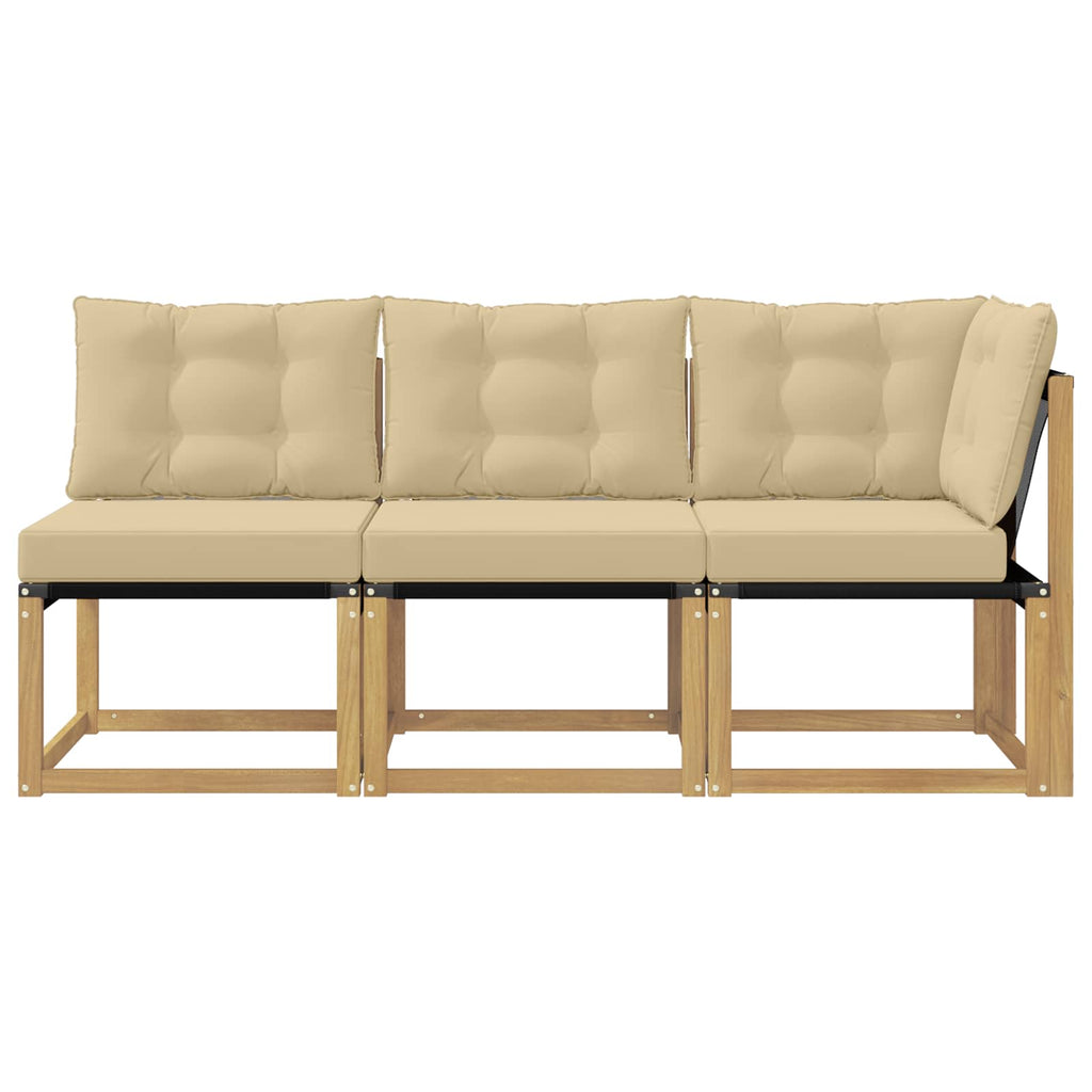 Outdoor Mittel- und Ecksofa mit Kissen 3 Stück Weiß