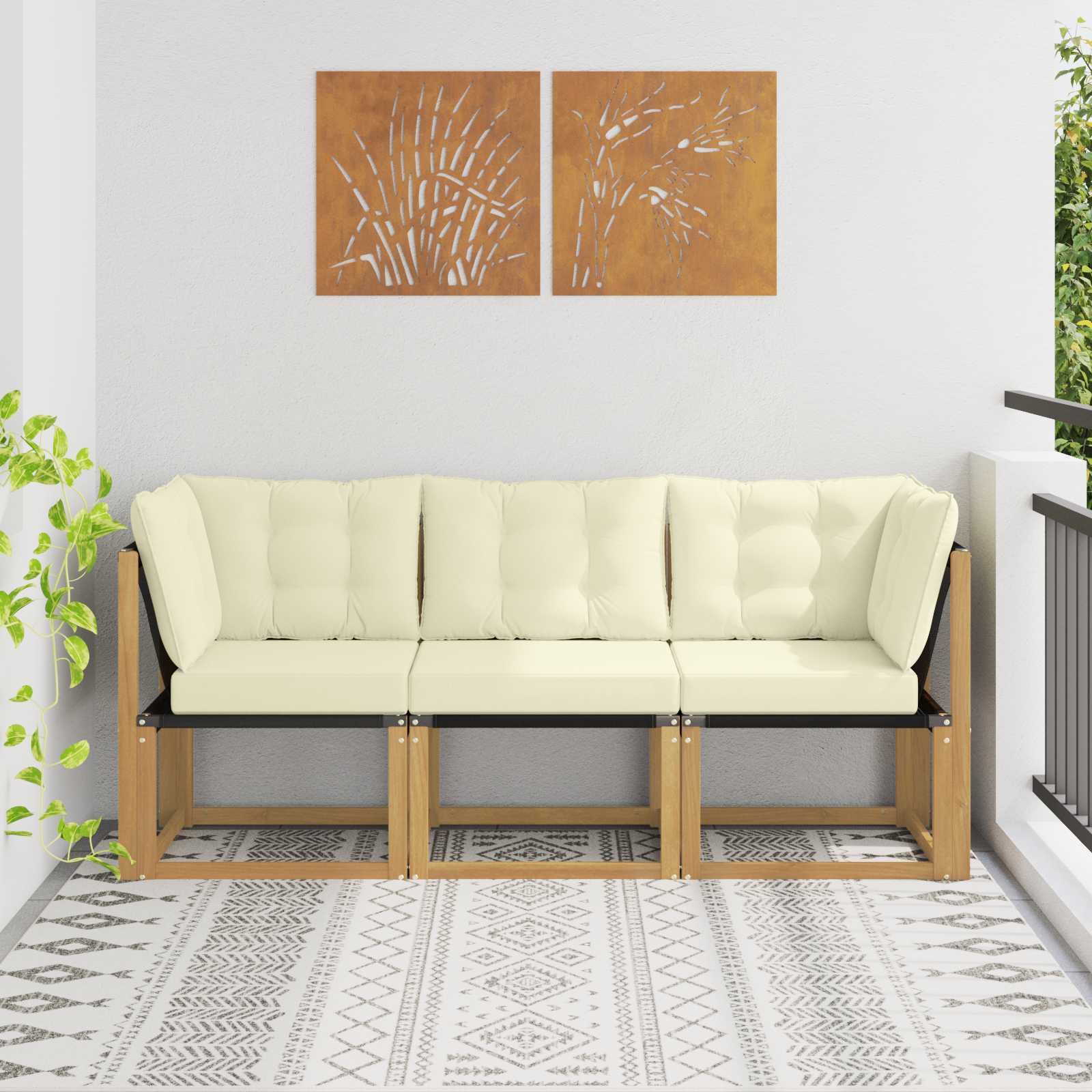 Outdoor Mittel- und Ecksofa mit Kissen 3 Stück Weiß