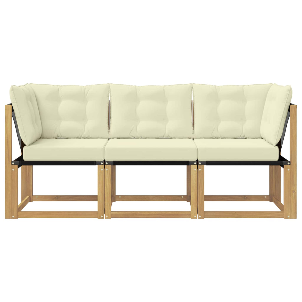 Outdoor Mittel- und Ecksofa mit Kissen 3 Stück Weiß
