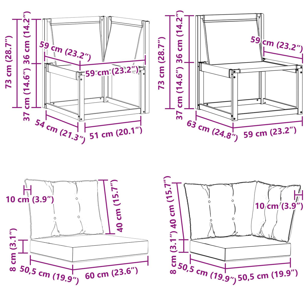 Outdoor Mittel- und Ecksofa mit Kissen 3 Stück Weiß