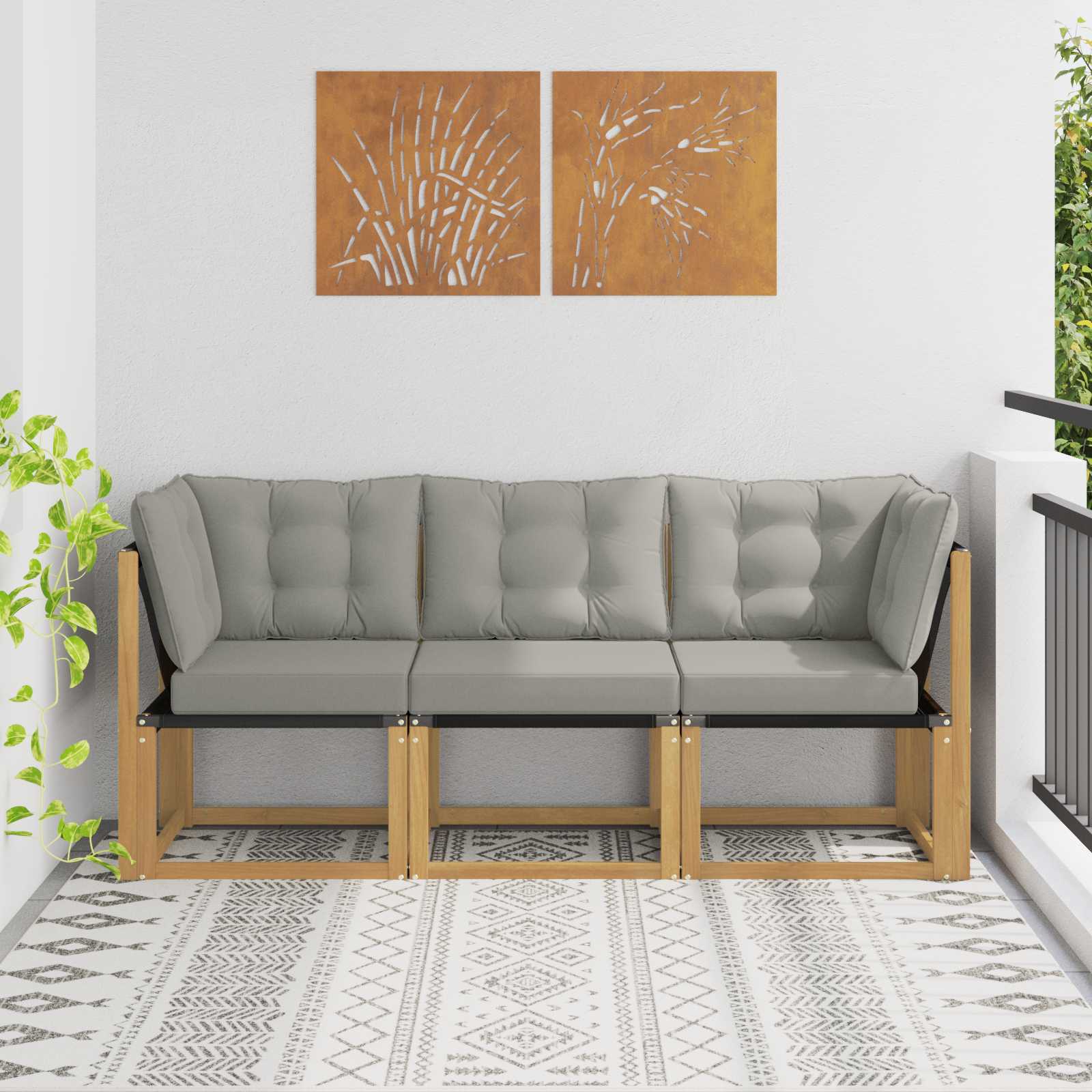 Outdoor Mittel- und Ecksofa mit Kissen 3 Stück Weiß