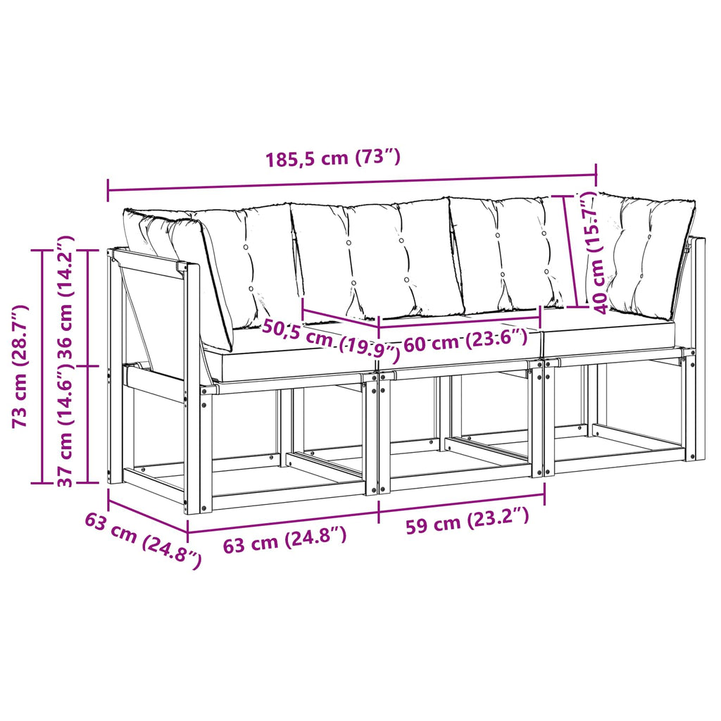 Outdoor Mittel- und Ecksofa mit Kissen 3 Stück Weiß