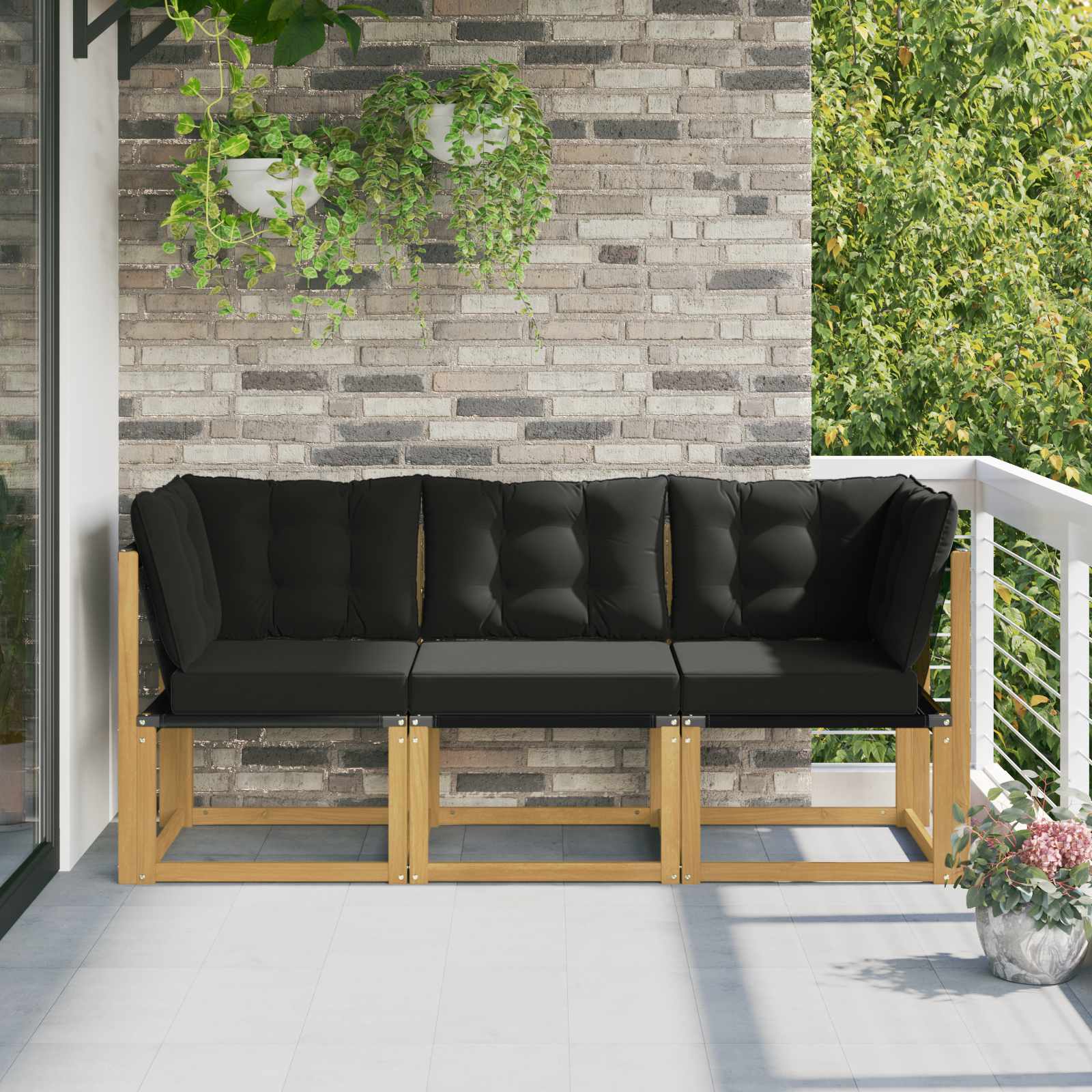 Outdoor Mittel- und Ecksofa mit Kissen 3 Stück Weiß