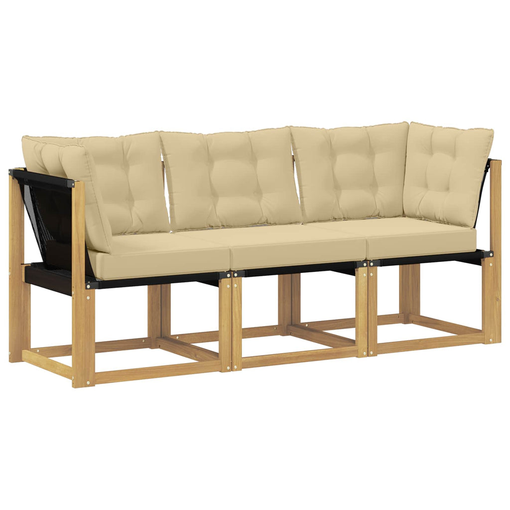 Outdoor Mittel- und Ecksofa mit Kissen 3 Stück Weiß