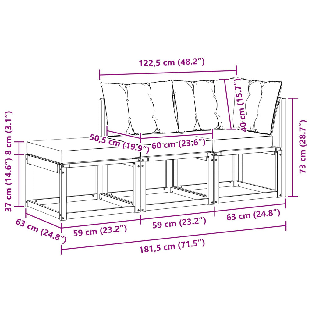 Sectional Sofa Einheiten mit Kissen 3 Stück Weiß