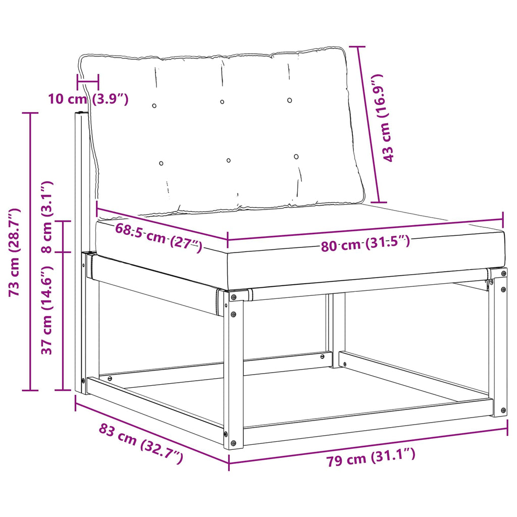 Outdoor Mittelsofa mit Kissen Weiß 79 x 83 x 73 cm Stahl