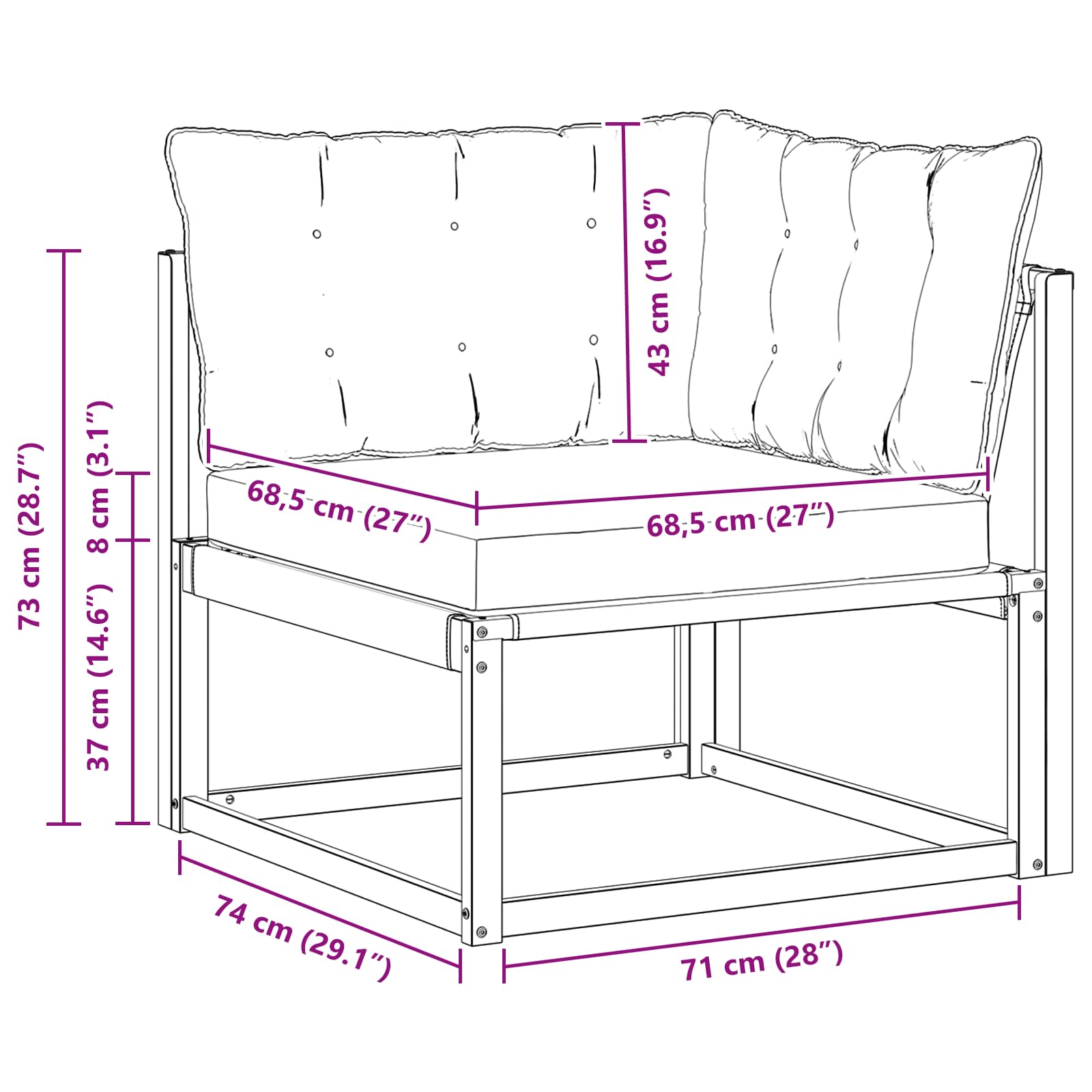 Outdoor Ecksofa Massives Akazienholz und Textilene Weiß